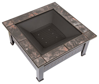 Pure Garden Square Tile Fire Pit With Cover, Bronze Finish, 32"