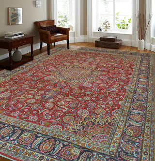 Fine Vintage Distressed Coby Red/Navy Rug, 9'6 x 13'4