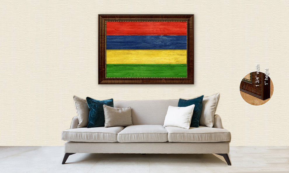 Mexico Country Textured Flag Print With Brown Gold Frame, 15"X21"