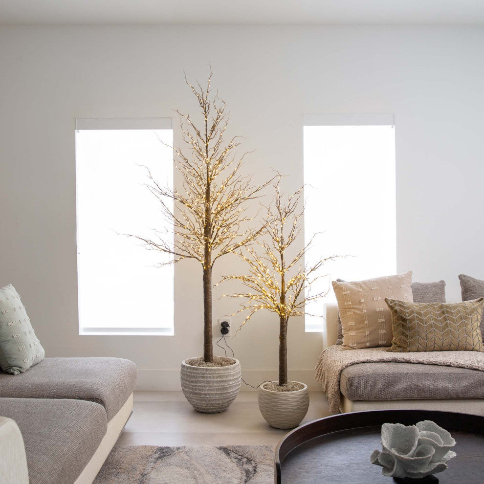 Pre-Lit Artificial Twig Tree With Warm White LED Lights, 6'