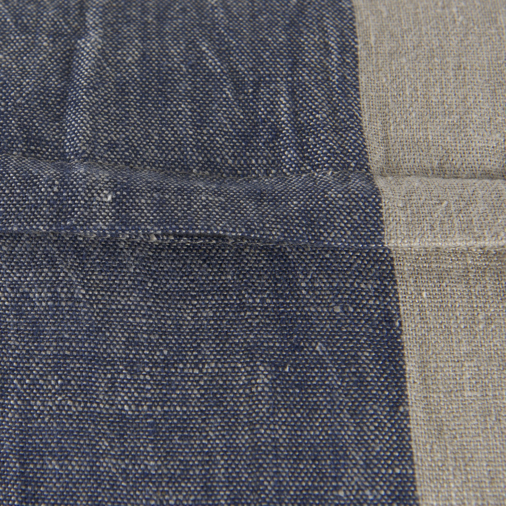 Denim Blue and Canvas Tassle Lumbar Accent Pillow Cover