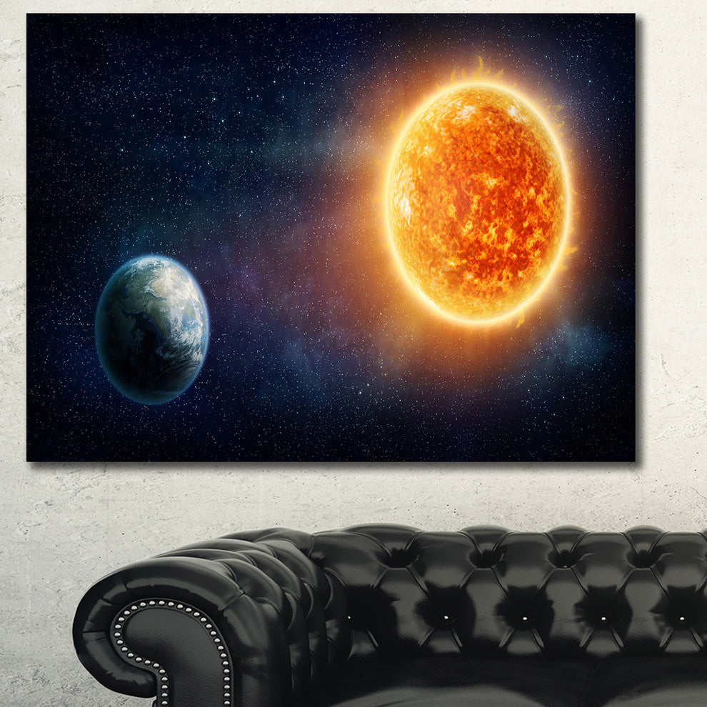 Planet Earth and Sun, Landscape Canvas Art Print, 40"x30"