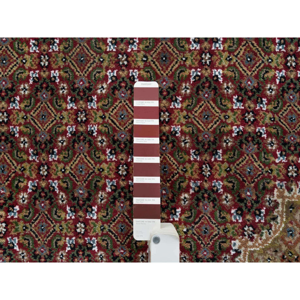 Mahogany Red Tabriz Mahi 175 KPSI Wool Hand Knotted Oriental Rug, 10'x13'10"