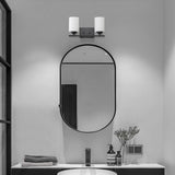 2-Light Matte Black Vanity With Etched White Glass Shades
