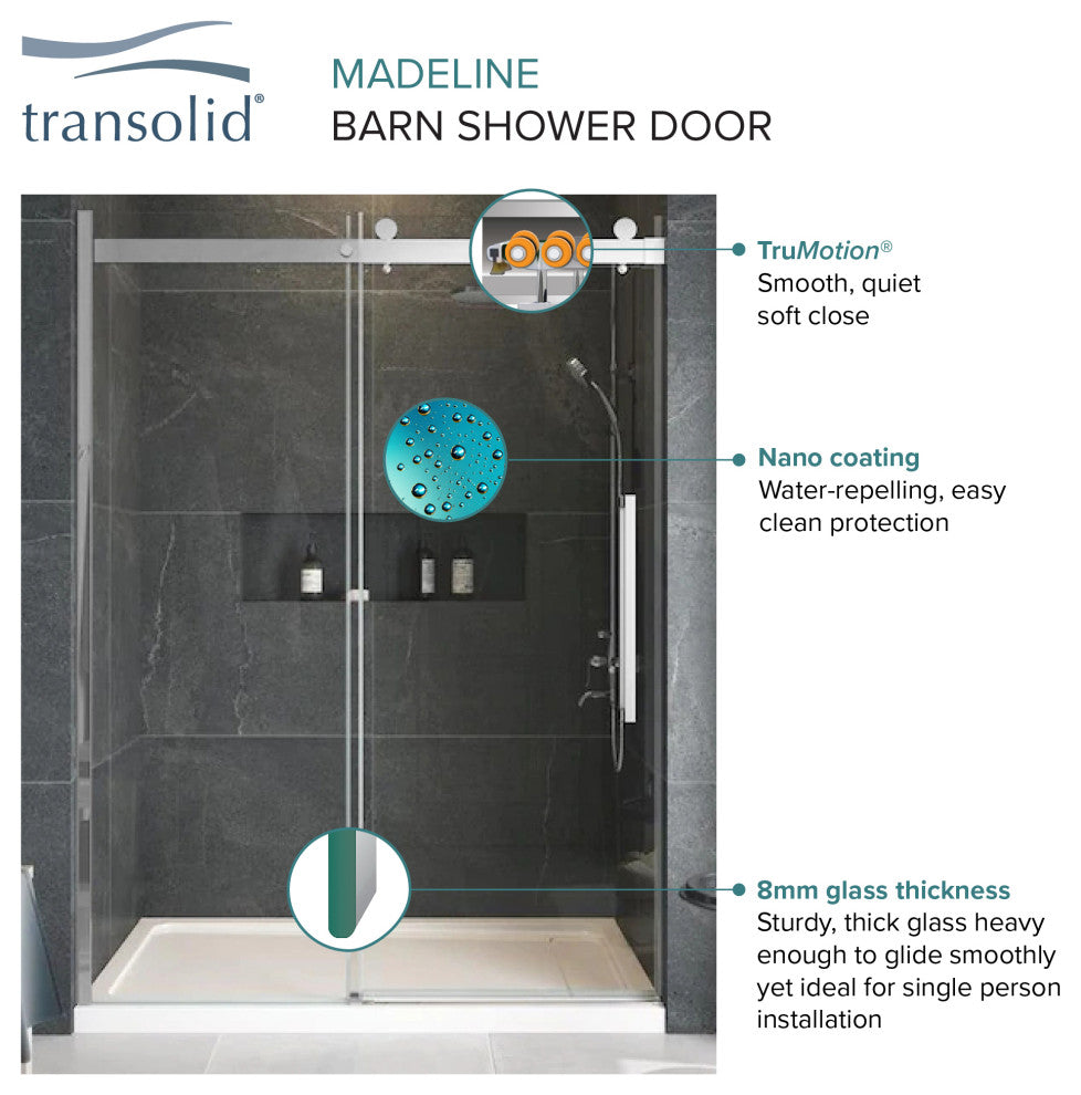 Transolid Madeline 60"x60" Frameless Shower Door with Fixed Panel in Matte Black