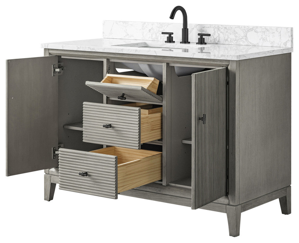 Vanity Art Bathroom Vanity with Engineered Marble Top and Sink, Driftwood Gray, 48", Matte Black