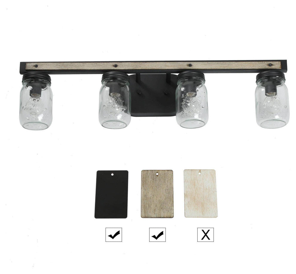 LNC Farmhouse  4-Light Black Bathroom Vanity Light With Mason Jar Glass