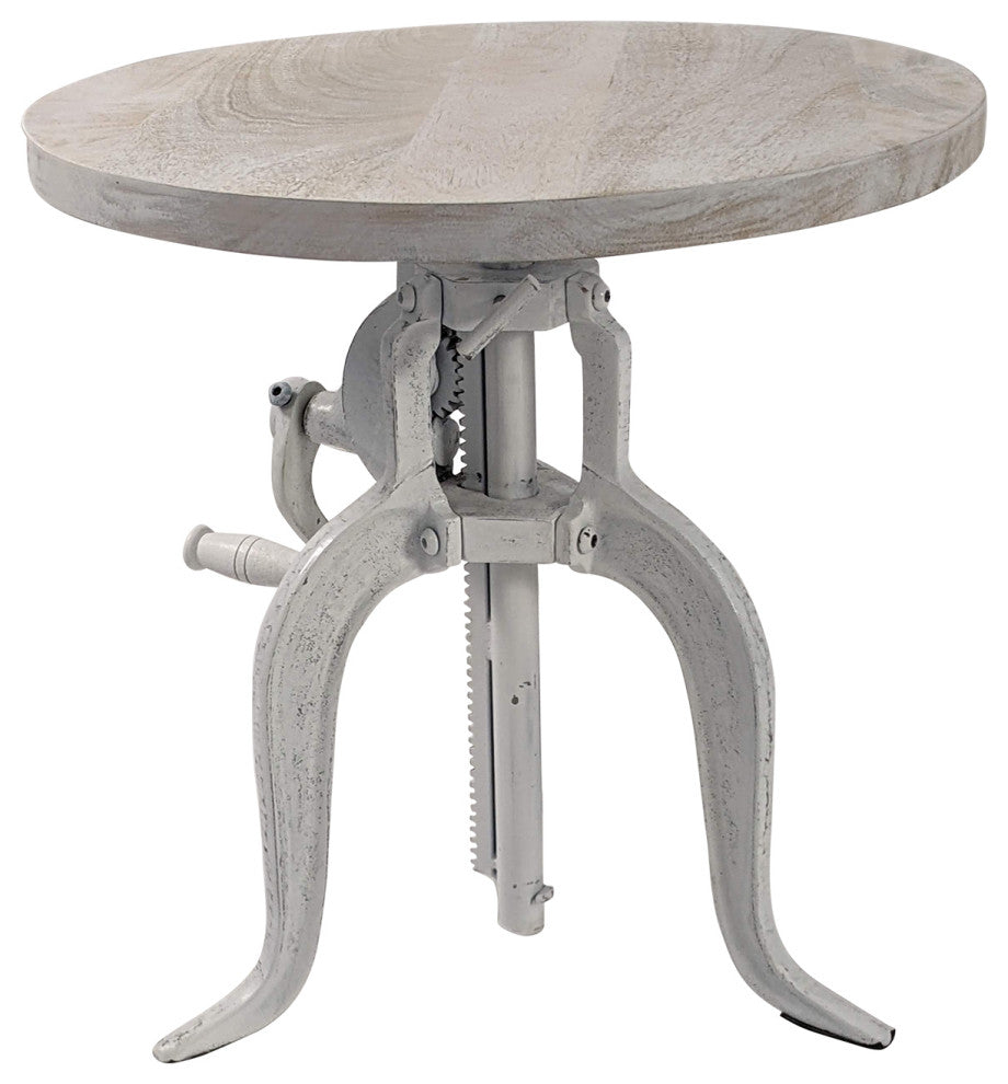 Adjustable Height Crank Table, Whitewash