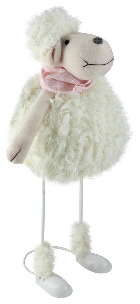 16" White Shaking Sheep With Pink Bandanna Easter Spring Tabletop Decor