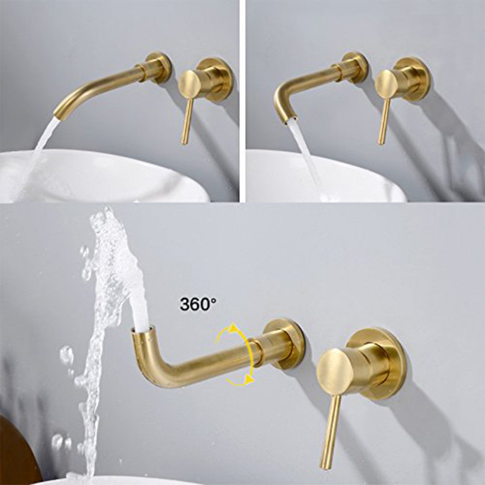 Wall Mount Single Handle Bathroom Sink Faucet, Brushed Gold