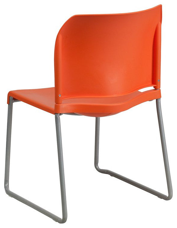 Set of 5 Multifunctional Stackable Chair, Plastic Seat With Sled Base, Orange