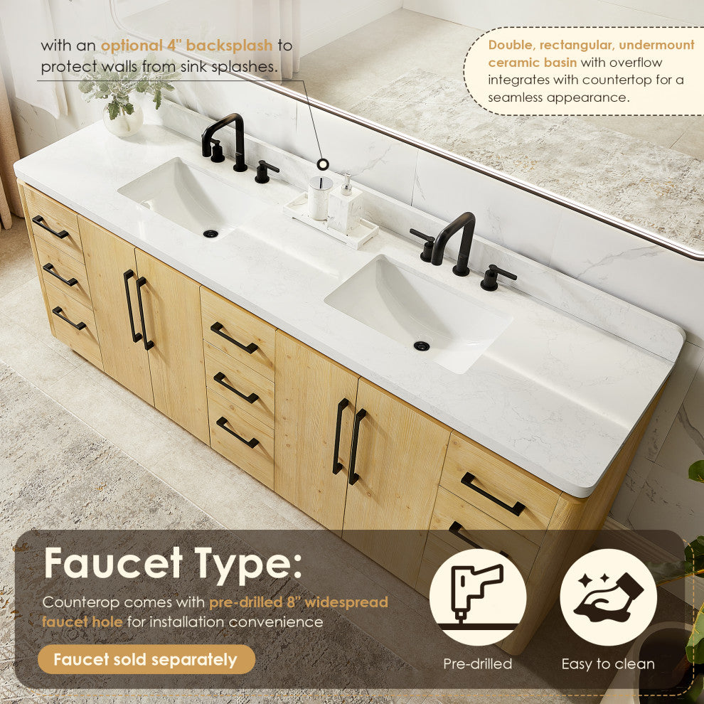 Serene Bathroom Vanity, Nature Brown, 84", No Mirror