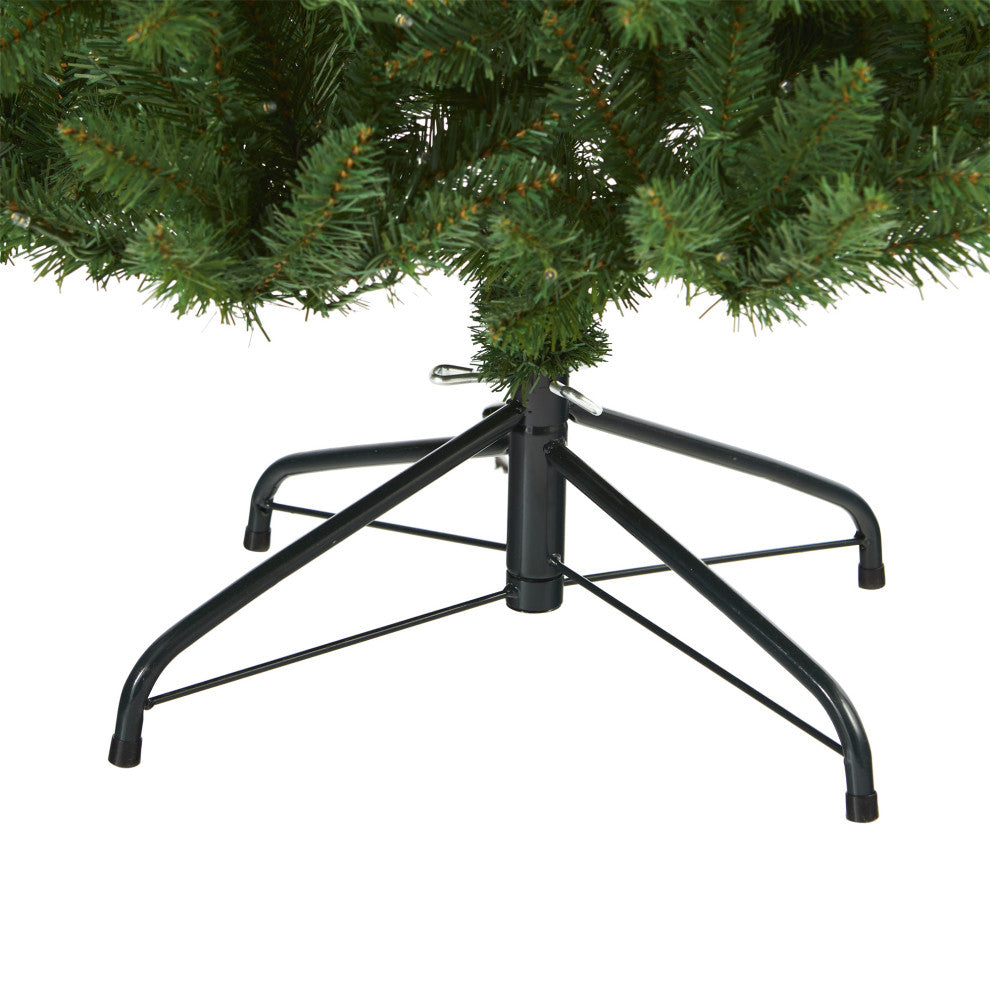 7' Slim Green Mountain Pine Artificial Christmas Tree With 300 Clear LED Lights