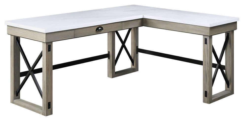 ACME Talmar Writing Desk With Lift Top, Marble Top and Rustic Oak