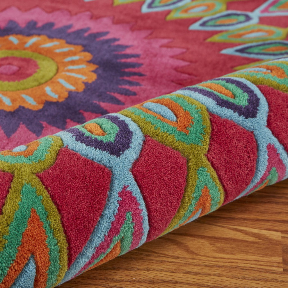 8" Round Pink Floral Edged Area Rug