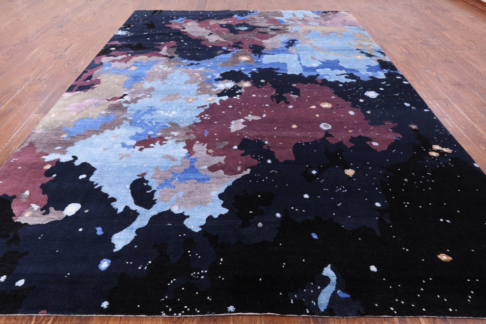 9' 0" X 11' 9" Contemporary Hand Knotted Wool and Silk Galaxy Design Rug Q6166