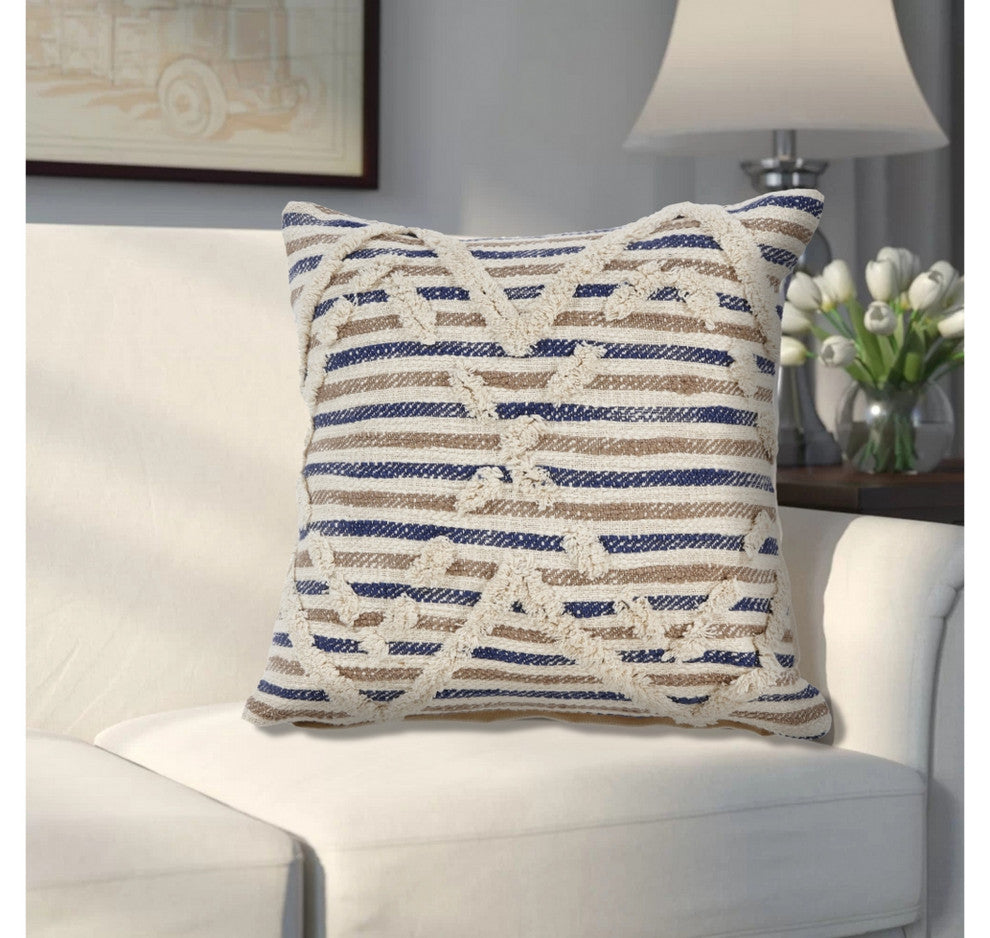 Textured Stripe Cotton Throw Pillow