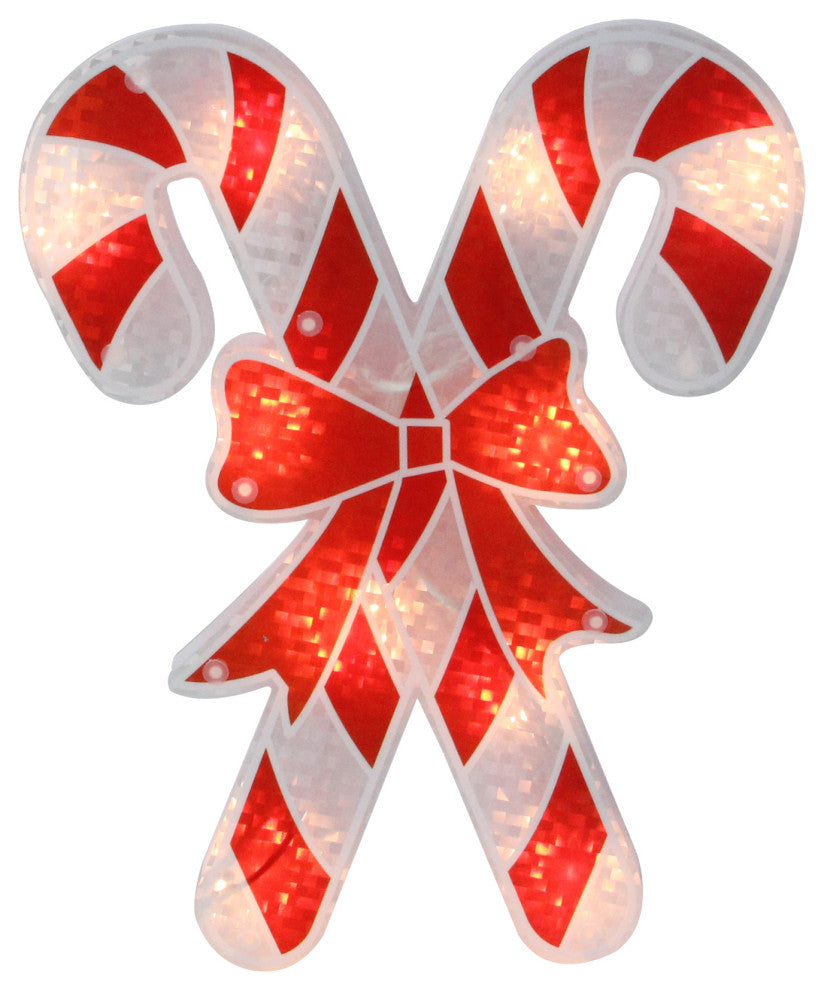 12" Lighted Holographic Candy Cane Christmas Window Silhouette Decor