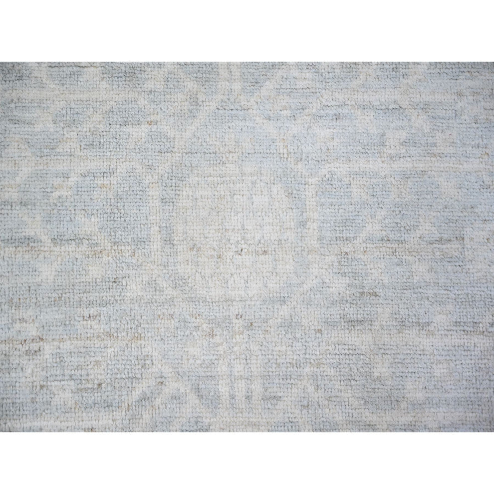Blue Gray Washed Out Samarkand Pomegranate Design Hand Knotted Rug, 8'x9'8"