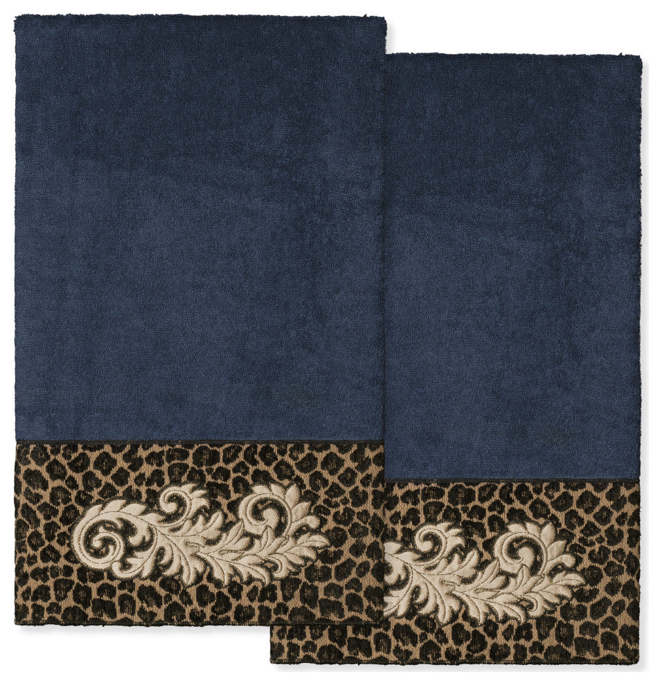 Linum Home Turkish Cotton April 2-Piece Bath Towel Set, Midnight Blue