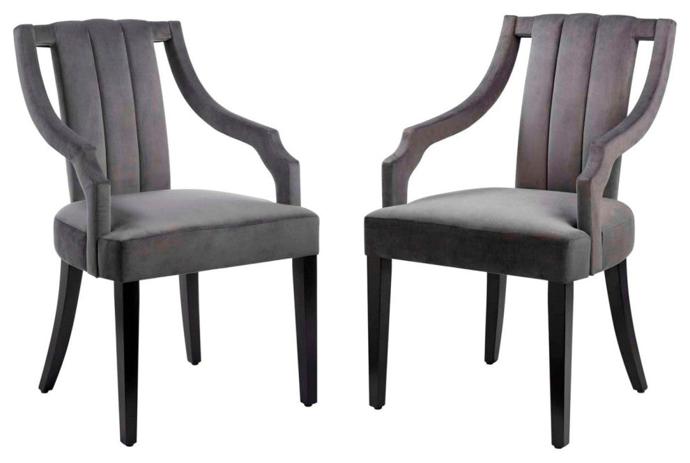 Side Dining Chair, Set of 2, Gray, Velvet, Modern