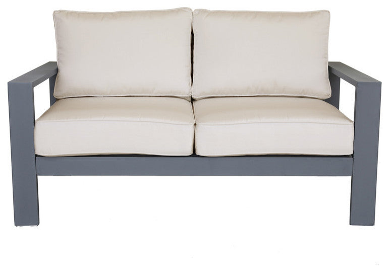 Finley Loveseat With Cushion, Powdered Pewter/Cast Silver