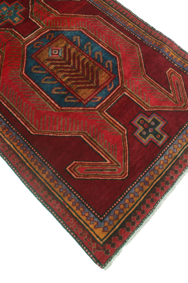 Fine Vintage Distressed Ouissal Burgundy/Navy Runner, 3'10x9'6