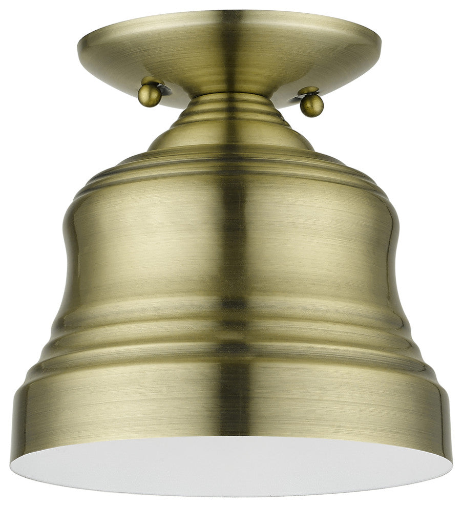 Livex Lighting Endicott 1-Light Bell Petite Bell Semi-Flush, Antique Brass/White