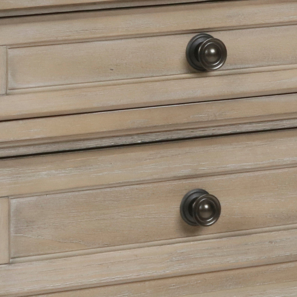 Benzara BM220427 3 Drawer Wooden Nightstand With Round Knobs, Weathered Brown