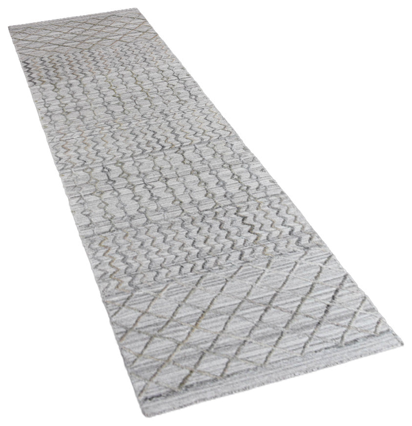 HAND WOVEN FLAT WEAVE KILIM POLYESTER AREA RUGS -Rectangle,Gray,Contemporary, [Runner] 2'6''x10'