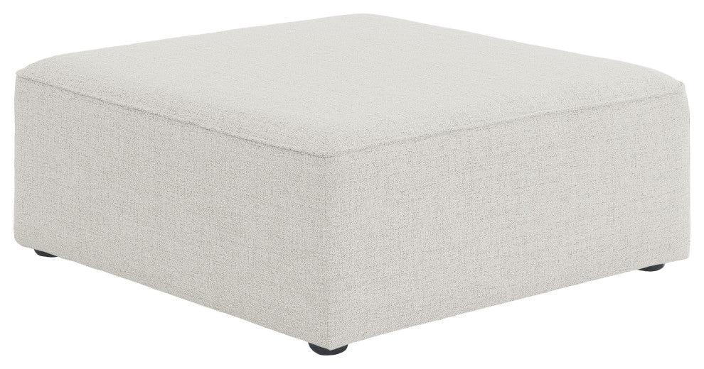 Cube Upholstered Modular Component, Cream, Linen Texured Fabric, Ottoman