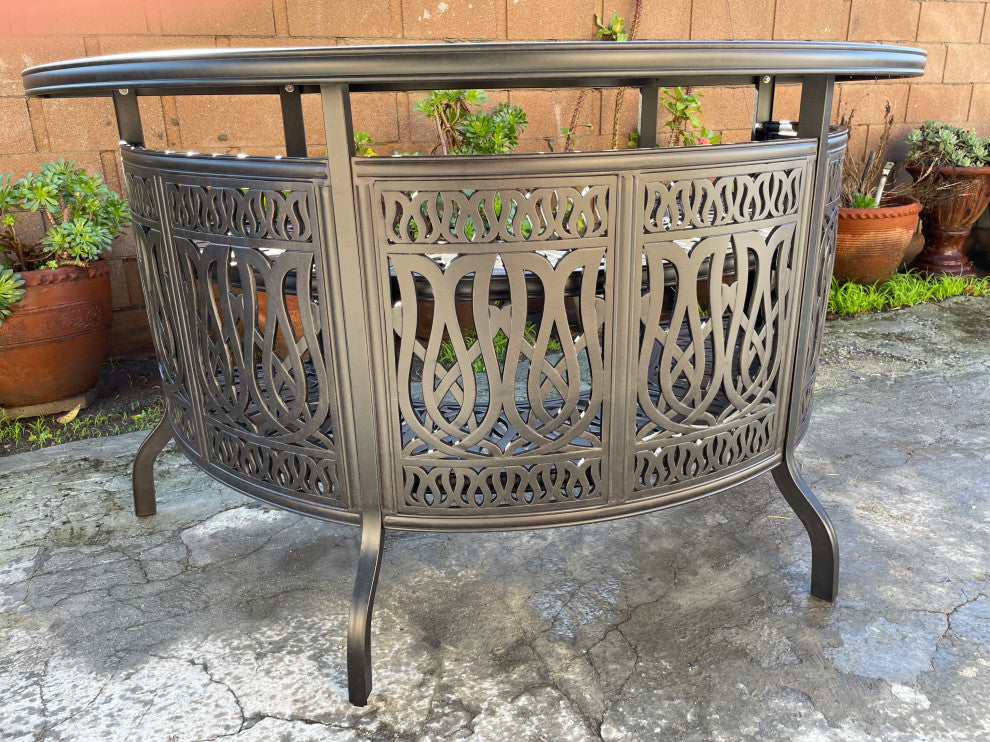 5-Piece Outdoor Bar Set Cast Aluminum Patio Table and 4 Palm Tree Swivel Stools