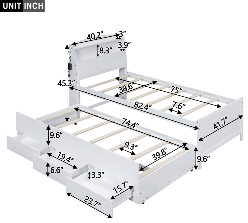 Gewnee Twin Size Platform Bed with Storage LED Headboard