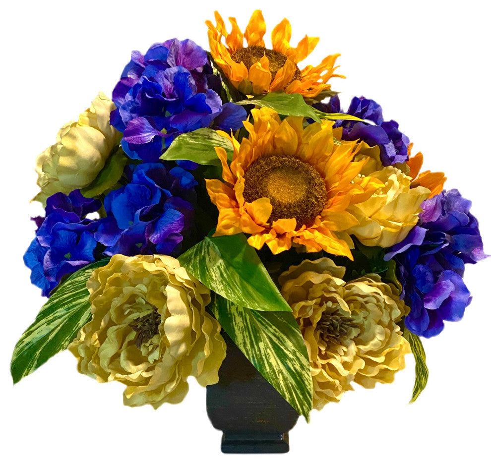 All Season Fall Floral Arrangement Peony Sunflower Gold Purple Ivory