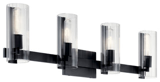 Jemsa 32" 4 Light Vanity With Clear Fluted Glass, Black