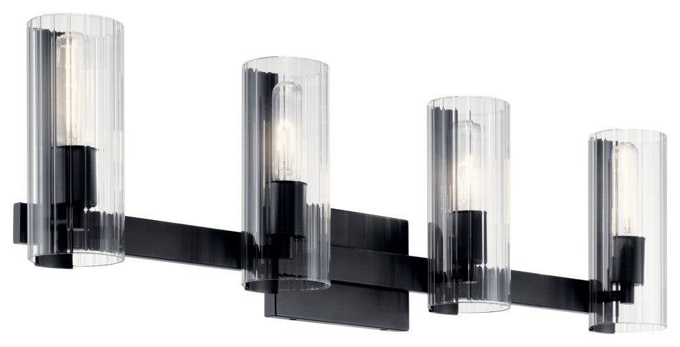 Jemsa 32" 4 Light Vanity With Clear Fluted Glass, Black