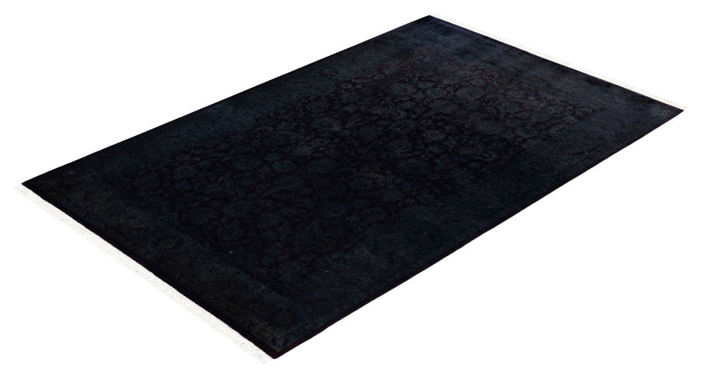 Overdyed One-of-a-Kind Hand-Knotted Area Rug Black, 4' 1" x 6' 5"