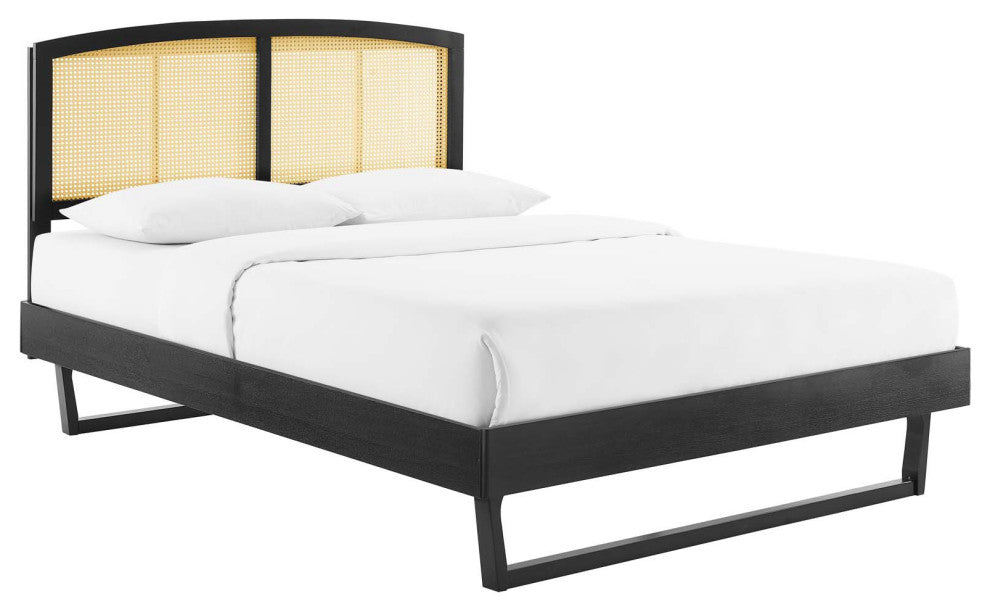 Sierra Cane and Wood Queen Platform Bed With Angular Legs Black