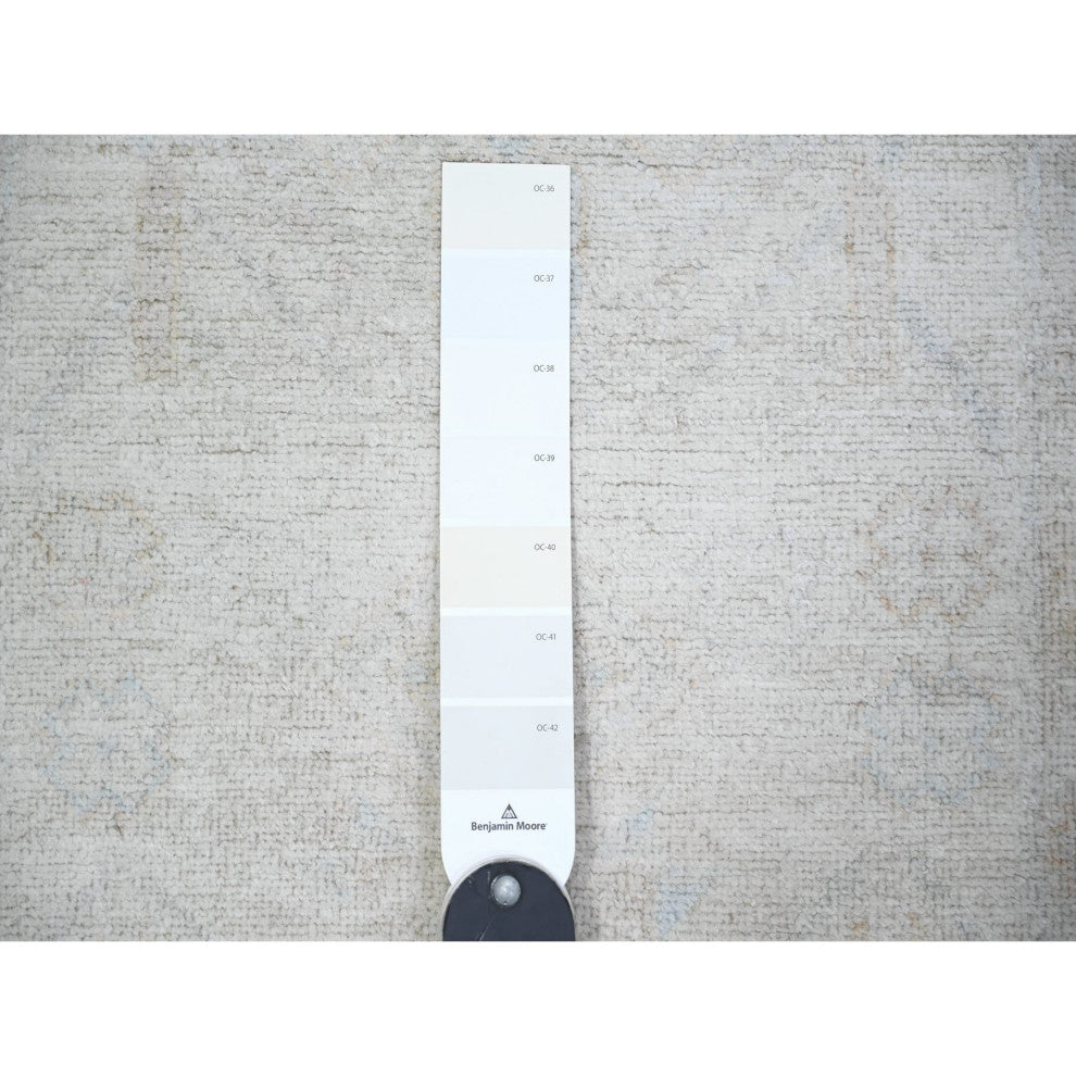 Swan White Washed Out Peshawar Wool Hand Knotted Runner Oriental Rug  2'5"x9'5"