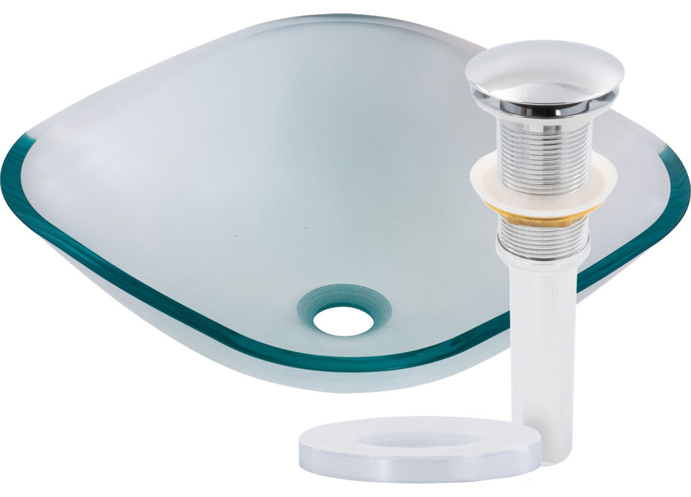 Piazza Glass Vessel Sink and Drain, Chrome