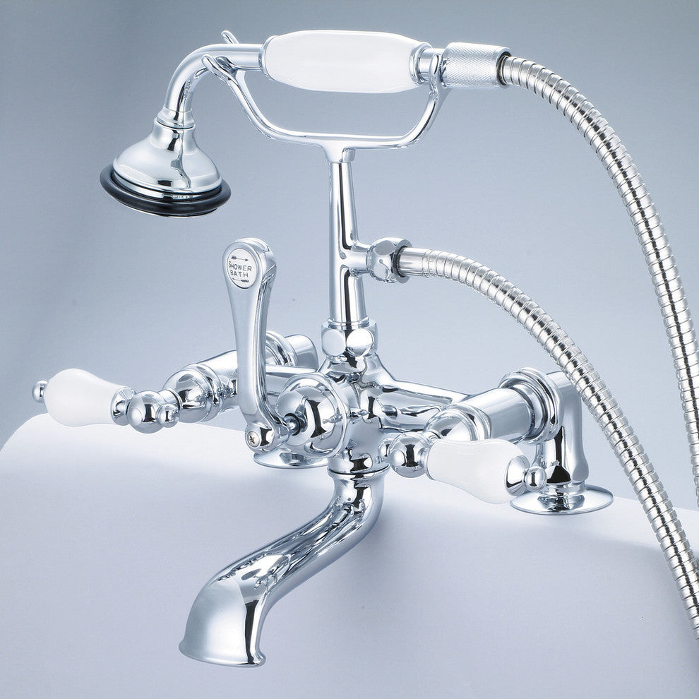 Vintage Classic Deck Mount Tub Faucet With Handshower, Hand Polished, Richly Tri