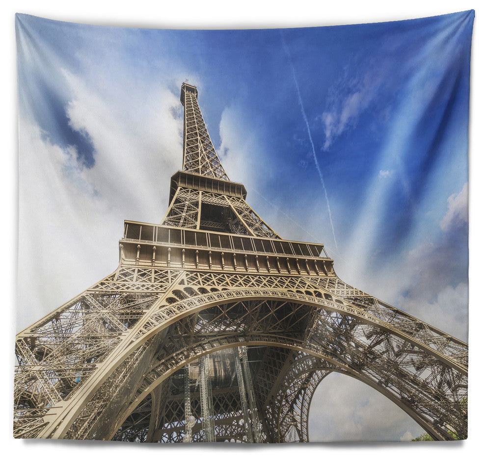 Fantastic View of Paris Paris Eiffel Towerfrom Ground Wall Tapestry, 80"x68"