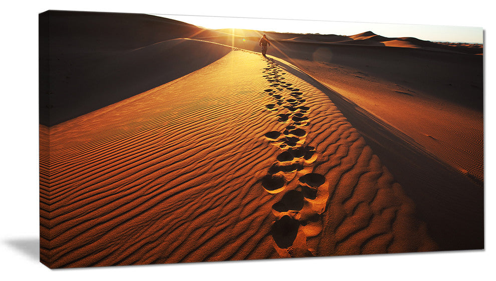 Hikers Footprints in Namib Desert, Extra Large Landscape Canvas Art, 32"x16"