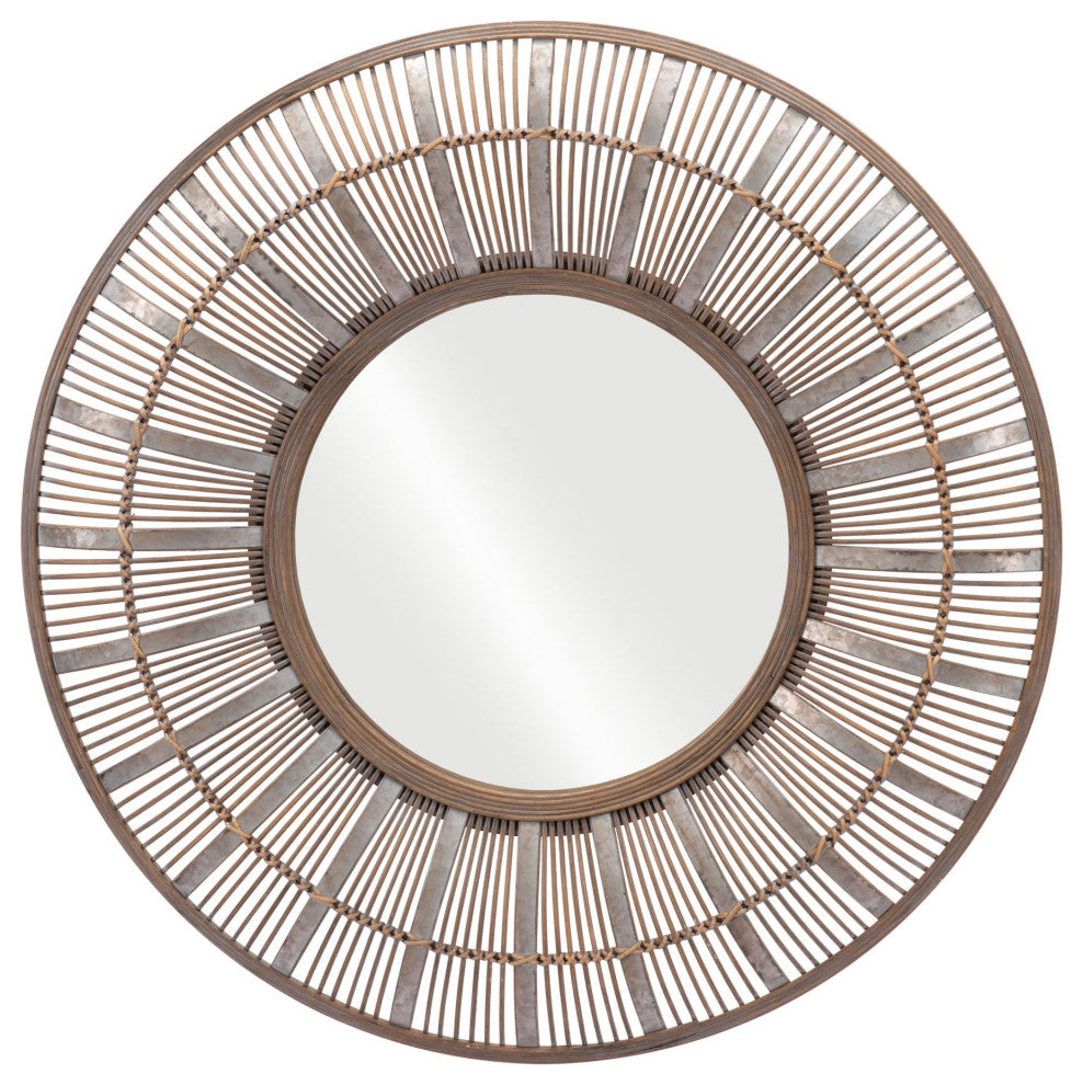 Frame Wall Mirror, Round, Glass, Antique Gold, Bedroom Living