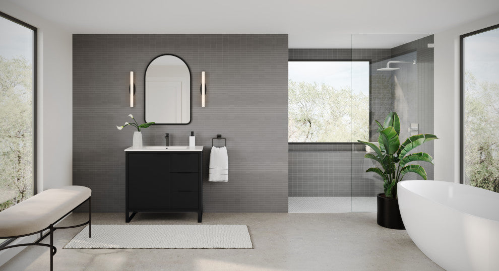 Bradford Bath Vanity, Black, 36", Black Hardware, Single Sink, Freestanding