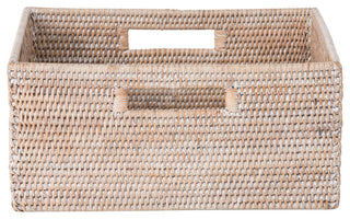 La Jolla Rattan Shelf Basket With Handles, Medium, White Wash