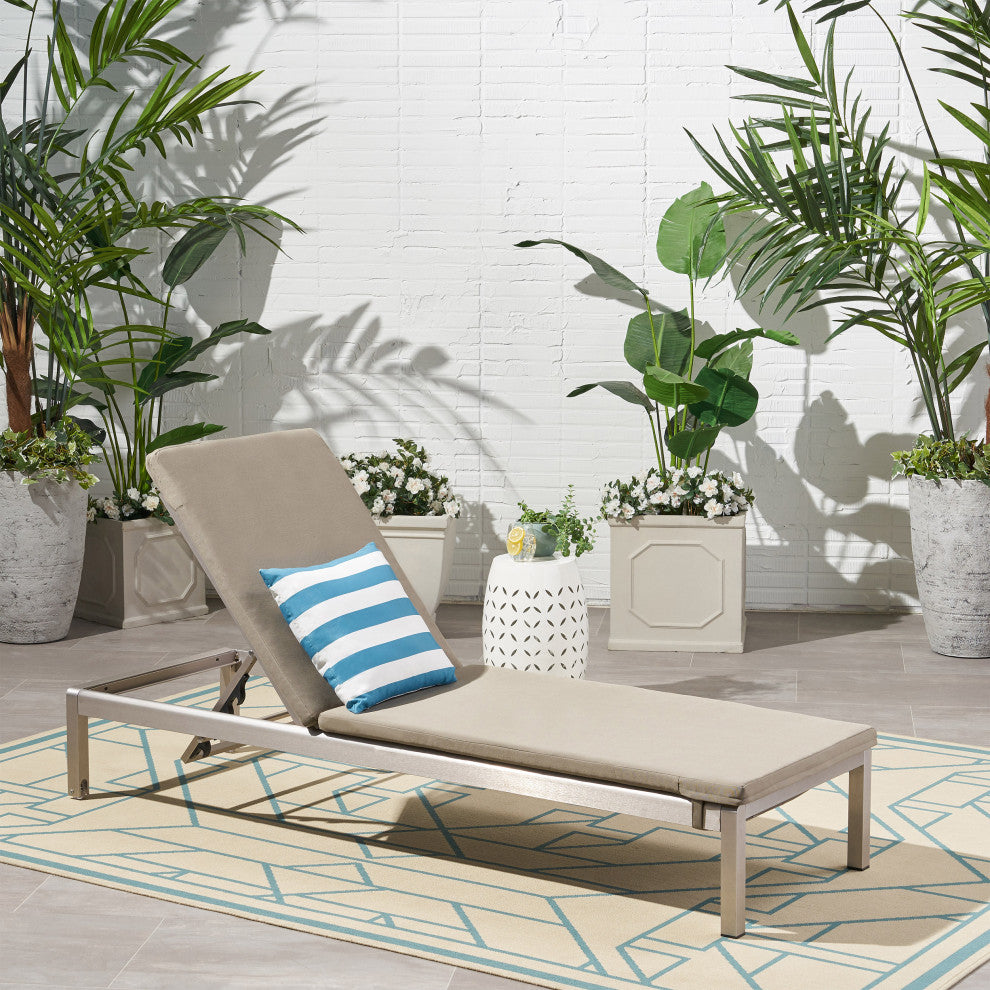 Preston Outdoor Chaise Lounge With Cushion, Khaki/Gray