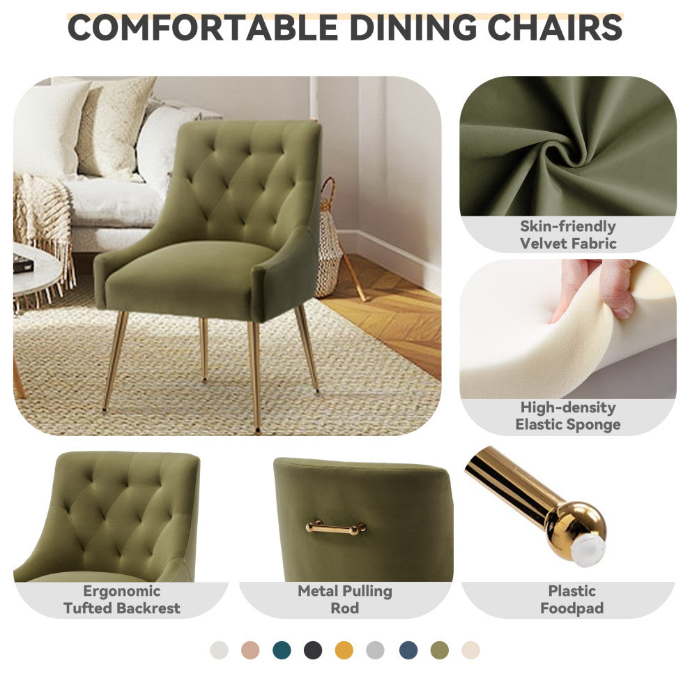 SEYNAR Elegant Velvet Dining Chairs Set of 2, Tufted Upholstered Accent Chair, Green