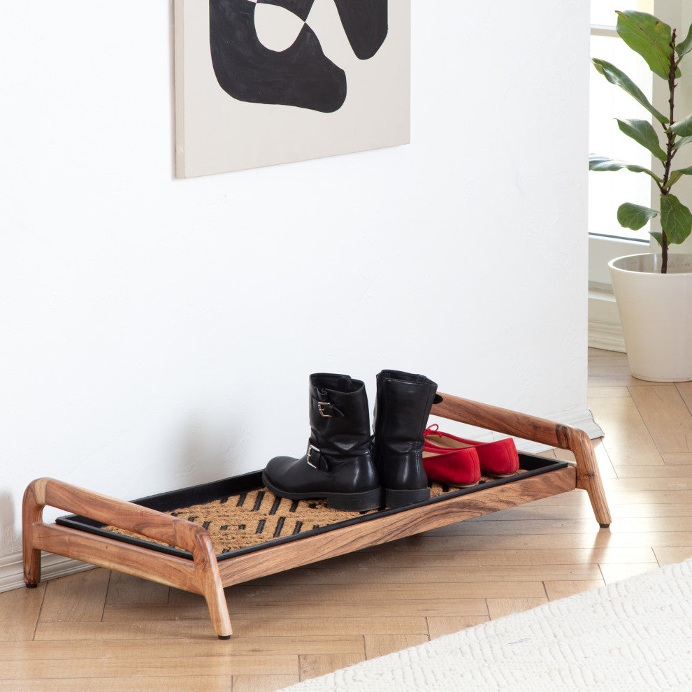 Single-Tier Natural Stand With 3-Pair Rubber Boot Tray Galapagos