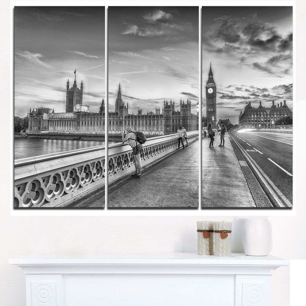 "Beautiful Black and White London View" Metal Wall Art, 3 Panels, 36"x28"